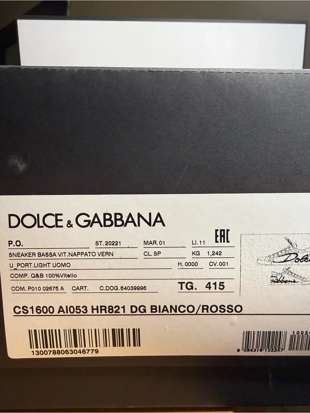 Dolce & Gabbana White Leather Sneakers with Black Script and Red patent Heel Tab